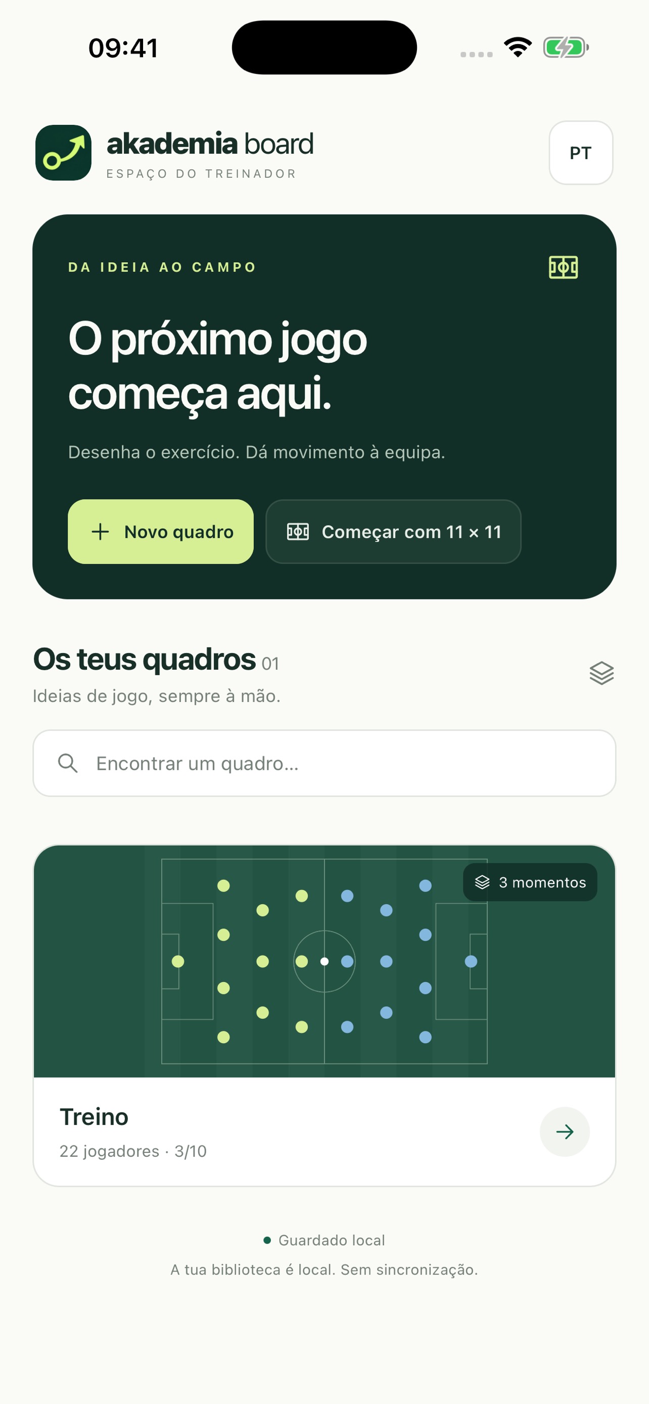 Biblioteca de quadros táticos da app