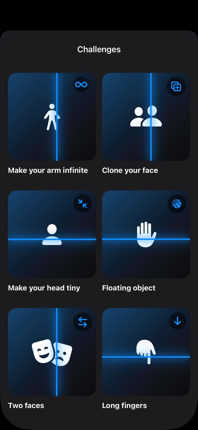 The Challenges screen with six guided ideas
